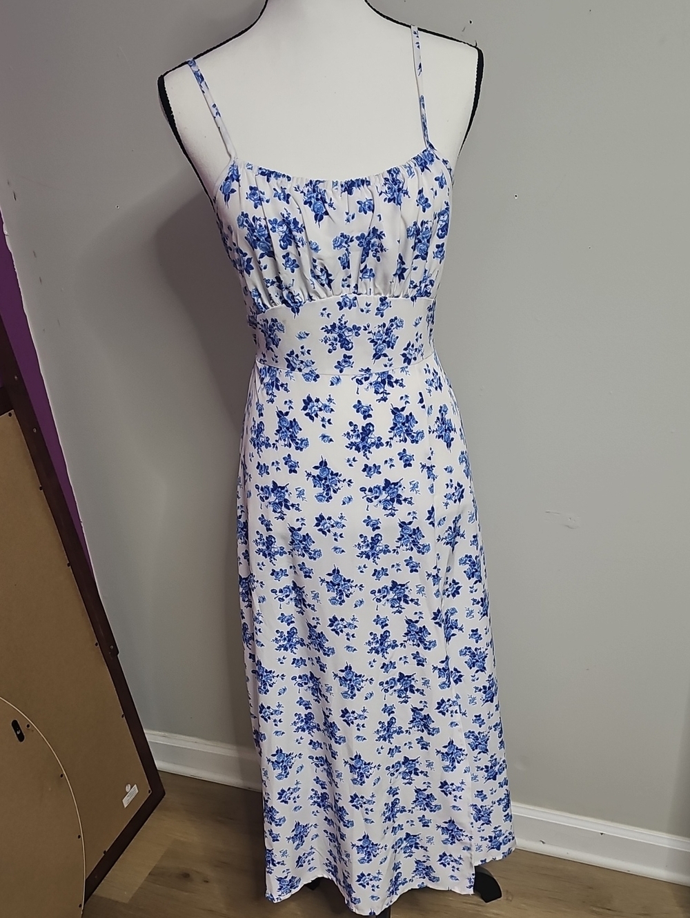 SHEIN White Maxi Dress with Blue Floral Print